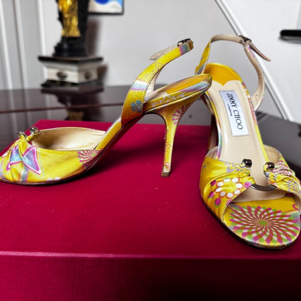 Jimmy Choo Silk Flower High Heel Sandals Shoes